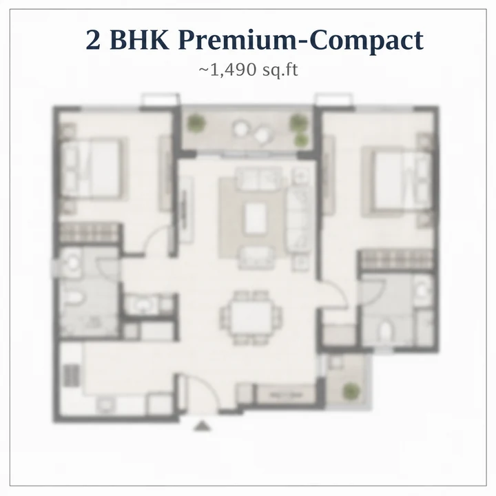 Casagrand Sunside 2 BHK Premium-Compact floor plan layout